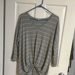 White Birch Gray and White Striped Long Sleeve Top